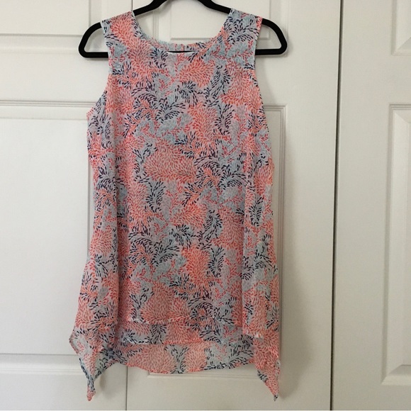 Fever Womens Double Layer Chiffon Print Sleeveless Tunic Top Asymmetric Hem Sz S - Picture 3 of 9